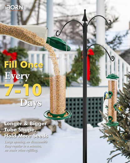 iBorn Metal Bird Feeder for Outside Hanging,Wild Bird Feeders for Cardinal,18cm Large Roof&Green,42CM Long,4.5lb High-Capacity(Seed is not Included)