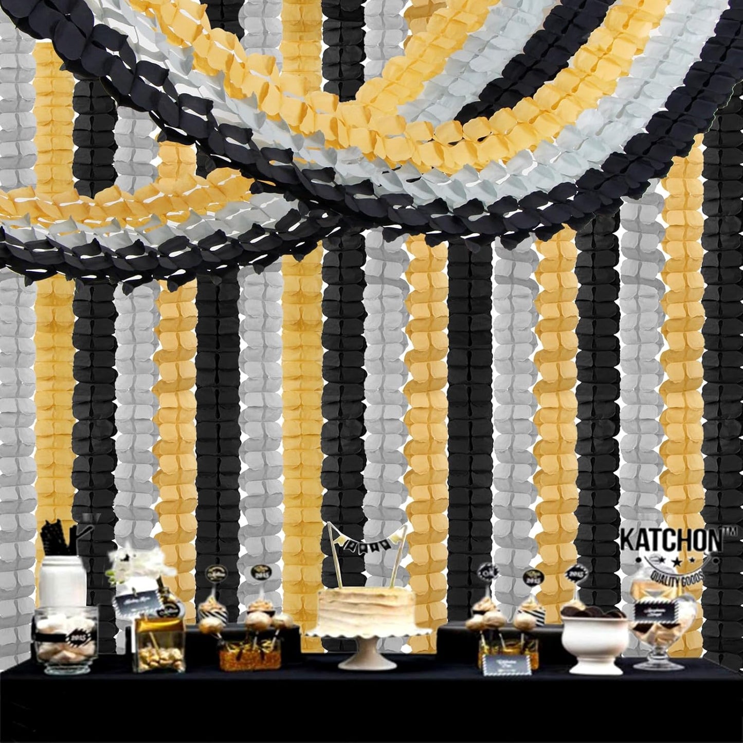 Black-Gold Silver Party-Decorations Streamers Garland - 157Ft Graduation Four-Leaf Clover Hanging Banner,Retirement Men Boys Birthday Wedding Baby Bridal Shower New Years Supplies Decor Hugtmr