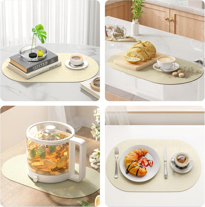 DOLOPL Placemats Set of 6, Oval Reversible Wipeable & Heat Resistant Place Mats, Modern Faux Leather Table Mats for Kitchen, Neutral Tablemats for Dining Table Decor, Wedding, Party(Beige)