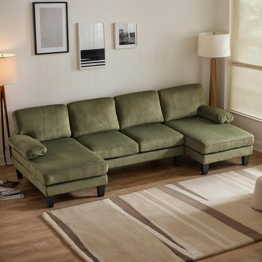 Karl home U-Shape Sectional Sofa Couch 111" Modern 4-Seat Sofa with Chaises Corduroy Fabric