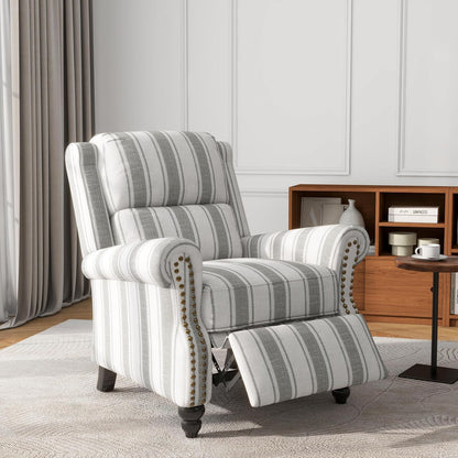 UIXE Pushback Recliner Chairs Set of 2, Fabric Armchair Push Back Accent Chair for Living Room, Rivet Trim Club Chair Overstuffed Home Theater Bedroom Reading Seat - Stripe Gray