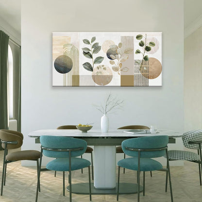 Boho Green Wall Art Mid Century Canvas Wall Art Decor Set Bohemian Abstract Wall Decor Modern Geometric Wall Painting Neutral Botanical Art Print Picture Living Room Bedroom Office Artwork 24"X 48"