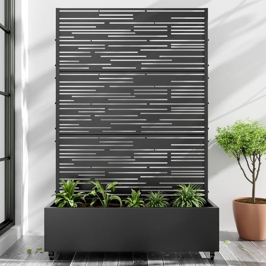 Casaphoria Metal Raised Garden Bed with Trellis and Wheels, 72"x47"x16" Planter Box for Climbing Plants, Vegetables & Vines, Features Drainage Holes and Privacy Screen (Black-Shine)