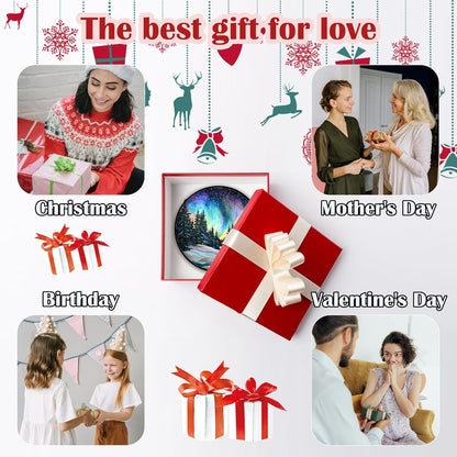 Stained Glass Window Hanging, Aurora Landscape Sun Catchers Glass Panel Green Trees Suncatcher Decor for Birthday for Women, Men, Wife, Aunt, and Mom 7.8 in