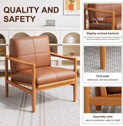 Mid Century Modern Accent Chair, Wooden Accent Chairs, Accent Chairs for Living Room, Wood Frame & Soft Cushion, Reading Leisure Chair for Living Room, Reading Room, Bedroom