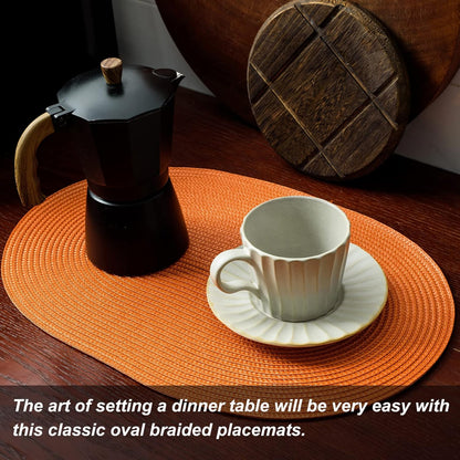 AHHFSMEI Placemats Set of 6 for Dining Table Washable Woven Vinyl Non-Slip 18x12 inches Placemat Heat-Resistant Durable Table Mats for Dining Table Easy to Clean(Oval Orange,6)