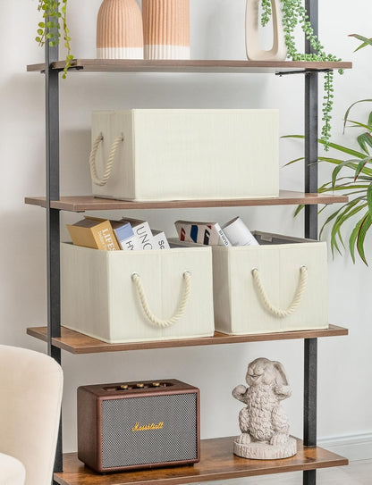 StorageWorks Storage Baskets for Shelves, Foldable Fabric Closet Storage Bins with Handles, Fabric Storage Bins Clothes Organizer, Beige, White & Ivory, 3-Pack, Large