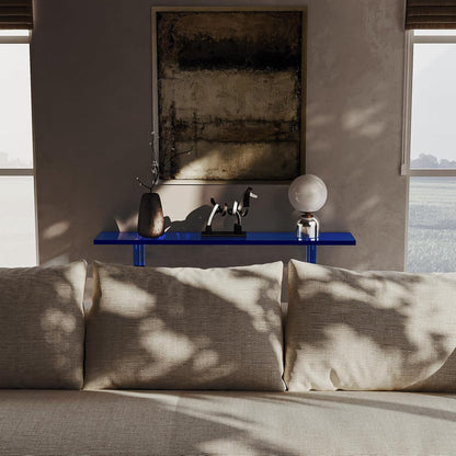 HMYHUM Narrow Acrylic Console Table, with Transparent Gradient Blue Square Legs, 7.6" Width, 2-Tier Clear Entryway Table for Hallway, Foyer, Sofa, Living Room, 39.4" L x 31.5" H