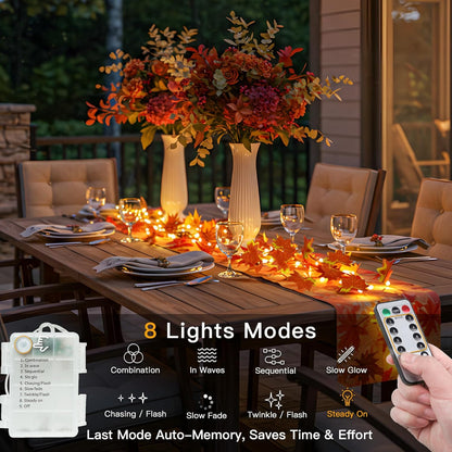 suddus Vine with Fairy Lights Battery Operated, 33ft 100 LED Maple Leaf String Lights with Remote, Dimmable Fall Garland with Lights for Bedroom Wall Indoor Outdoor Thanksgiving Decor (Warm White)
