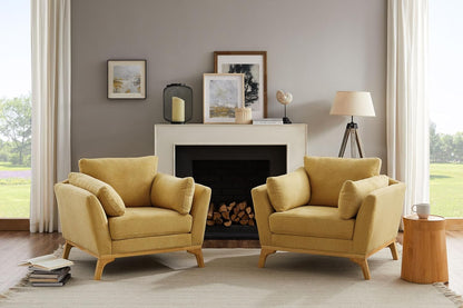 Large-Sized Accent Chair, Thick Cushion Bedroom Reading Chair, Comfortable Living Room Single Sofa, Linen Yellow