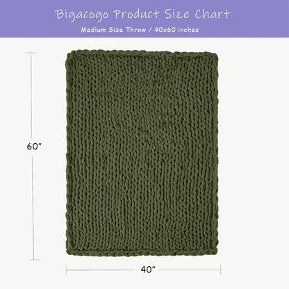 Bigacogo Chunky Knit Throw Blanket for Couch, 40x60 inches, 100% Hand Knitted with Thick Jumbo Chenille Yarn, Cozy Soft Large Rope Knot Cable Crochet Blankets for Sofa Bed Living Room, Yellow Green
