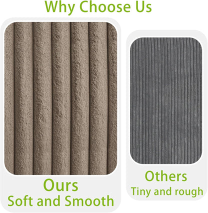 THSUPER 113-Inch Oversized L Shaped Plush Corduroy Fluffy Sectional Sleeper Sofa with Pull Out Bed and Storage Ottoman - Brown