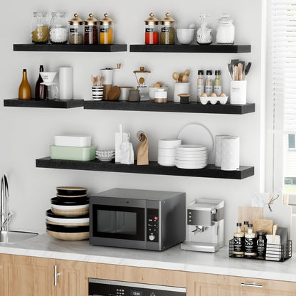 Fun Memories 36 Inch Floating Shelves - Deep Rustic Black Wooden Wall Shelves - Extra Deeper & Thicker Wall Mounted Storage Shelf for Bedroom, Kitchen, Farmhouse - 2 Pack, Rustic Black