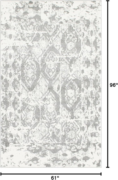 Unique Loom Rosso Collection Vintage, Geometric, Bohemian, Traditional, Distressed, Southwestern Area Rug, Rectangular 5' 0" x 8' 0", Light Gray/Ivory