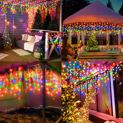 KNONEW 400 LED 43ft Multicolor Outdoor String Lights with 75 Drops, 8 Modes, Connectable, Timer & Memory Function, Water Resistant, Perfect for Christmas, Wedding, Party Decoration