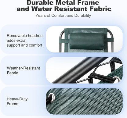 Nazhura Set of 2 Relaxing Recliners Patio Chairs Adjustable Steel Mesh Zero Gravity Lounge Chair Beach Chairs with Pillow and Cup Holder (Dark Green)