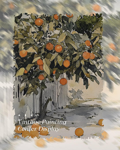 HUARCEY Gold Framed Vintage Wall Art for Living Room Country Orange Trees Earthy Room Decor Aesthetic Oil Painting Wall Picture Farmhouse Canvas Print Artwork for Kitchen Bedroom Bathroom Decor 12x16