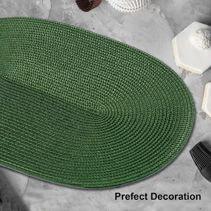 AHHFSMEI Placemats Set of 8 for Dining Table Washable Woven Vinyl Non-Slip 18x12 inches Placemat Heat-Resistant Durable Table Mats for Dining Table Easy to Clean (Oval Green, 8)
