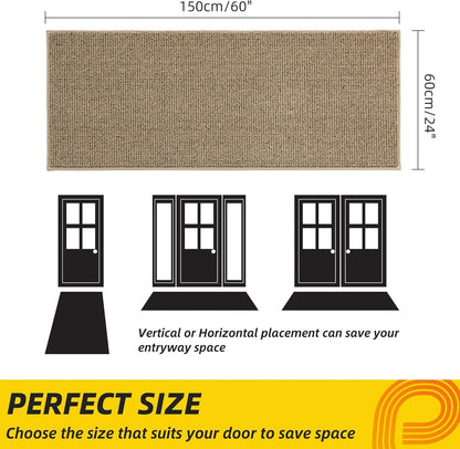 JSEI Dirt Trapper Door Mat 24"x60" Non-Slip Washable Entrance Mat, Dog Doormats, Absorbent & Fade-Resistant Floor Mats, Low Profile Welcome Mats for Entryway, Front Door, and Inside Entrance, Beige