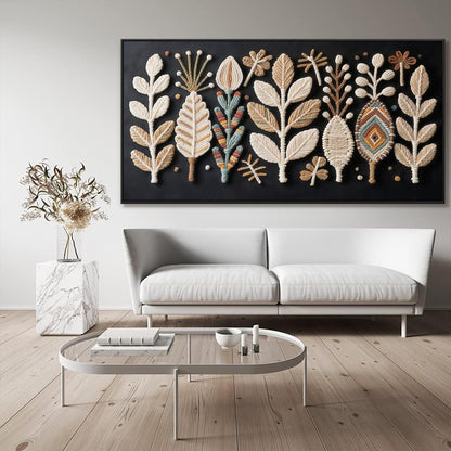 Large Boho Black Wall Art For Living Room Chic Home Wall Art Modern Multicolor Leaves Feather Canvas Wall Art Decor Picture For Bedroom Apartment Kitchen Home Wall Decor 29" X 58" With Framed
