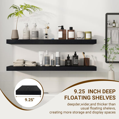 36 Inch Floating Shelves, 36"x9.25"x1.5" Inch Deep Floating Shelves for Wall, Wooden Shelves for Bathroom, Bedroom, Living Room, Black