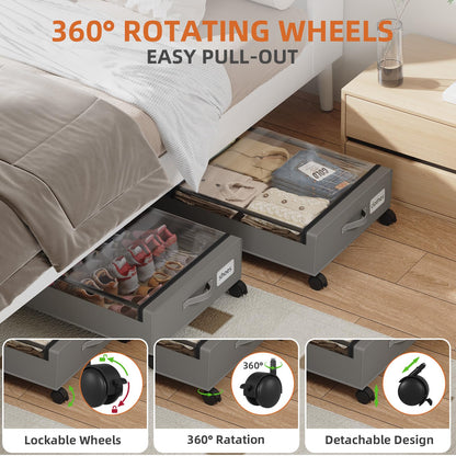 Somdot Under Bed Storage with Wheels, 2 Pack Under Bed Storage Containers