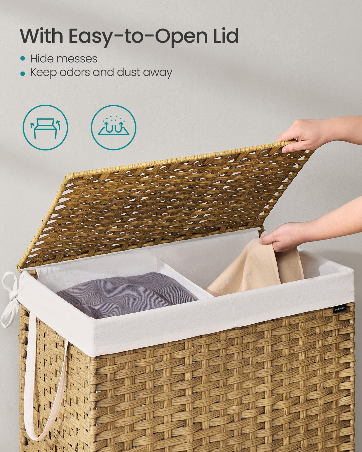 SONGMICS Laundry Hamper with Lid, 42.3 Gallon (160 L) Synthetic Rattan Clothes Laundry Basket with