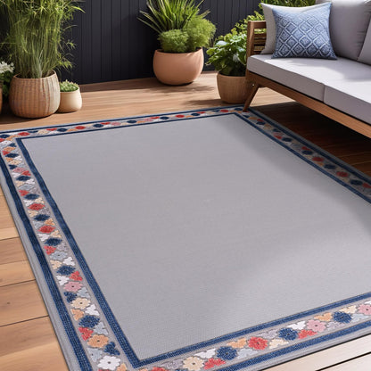 Beverly Rug Outdoor Rug 10x14 Modern Bordered Large Area Rugs for Indoor and Outdoor Patio Easy to Clean Non Shedding Living Room Porch Garden Washable Outside Carpet (10 x 14 Gray)