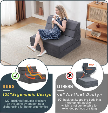 jela Foldable Sofa Bed Large Soft Foam Convertible Sleeper Chair Luxury Corduroy Fabric Fold Out Chair Bed Floor Couch with Back Support Floor Sofa for Living Room Bedroom (83"x33",Darkgrey)