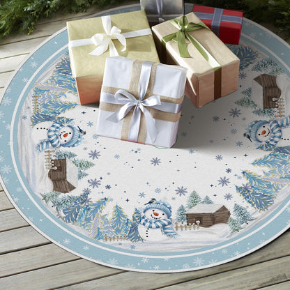 AVOIN colorlife Snowflake Snowman Cardinal Christmas Tree Skirt 48 Inch, Winter Holiday Tree Mat Decoration