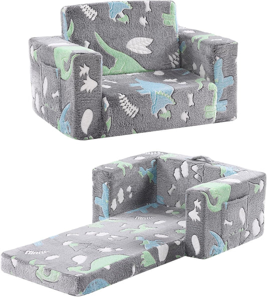 Toddler Chair Kids Couch, 2-in-1 Toddler Soft Sherpa Couch Fold Out Armchair with Removable Cover