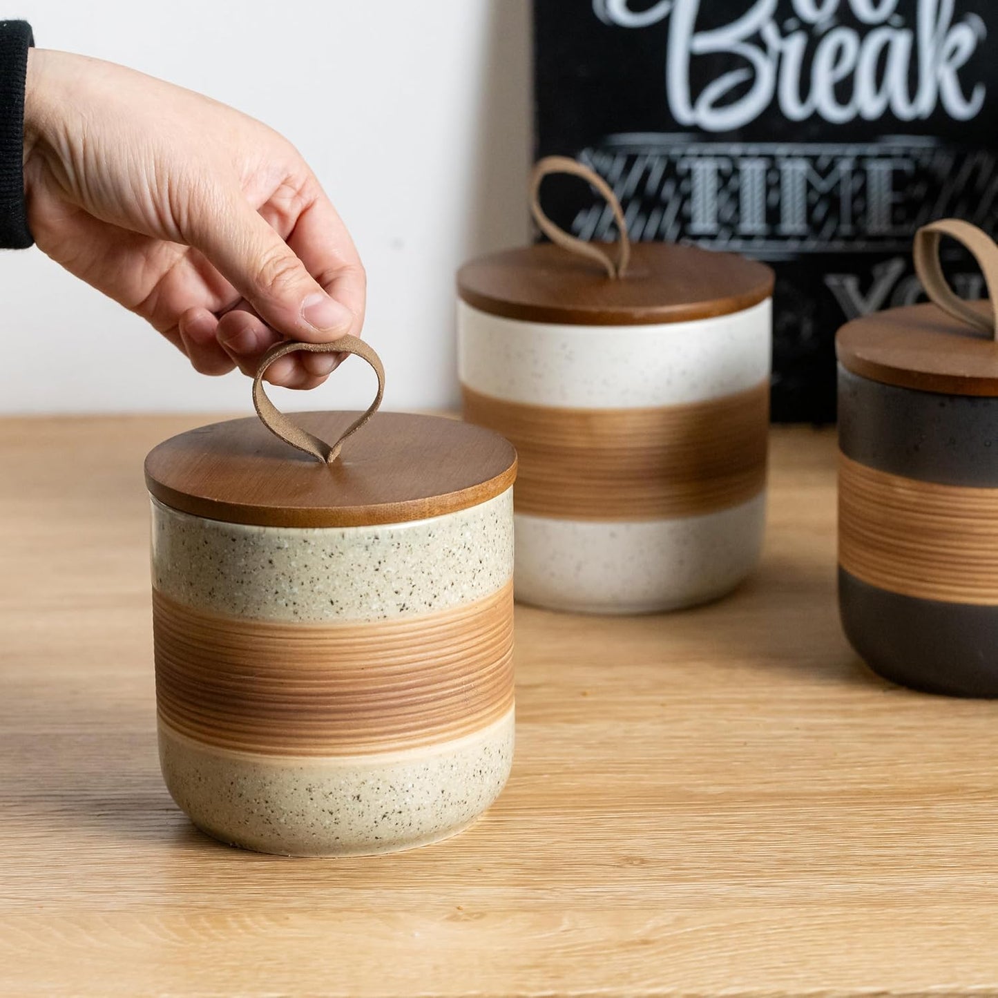Spice Jars with Lid, Coffee Container Kitchen Food Storage Jars for Spice Sugar Tea Bag, Stackable Decorative Canisters for Countertop, 37oz