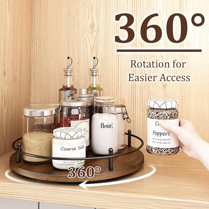 12" Lazy Susan Turntable Organizer,Round Wooden Lazy Susan Organization and Rotating Spice Rack for Dining Table,Pantry,Kitchen Countertop,Vanity,Cupboard and More.Vintage Wood(Round)