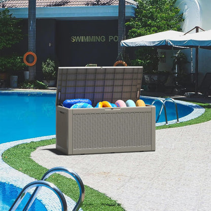100 Gallon Deck Box Lockable Rattan Outdoor Storage Box waterproof Outdoor Container for Patio Furniture Cushions, Pillow