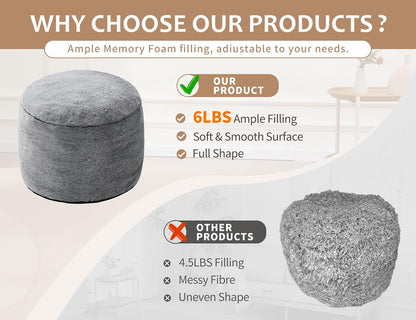 Orange Ottomon with Storage 20"x15" Vanity Stool for Bean Bag Chairs for Adults Kids Filled Floor Pouf Footrest Ottoman Furry Storage Ottoman Round Boho Ottomans for Living Room Decor