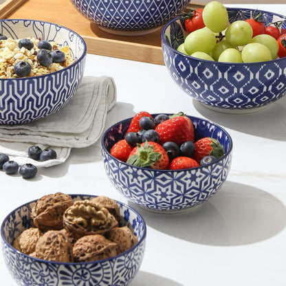 Selamica Ceramic 12 OZ Dessert Bowls Set, Ice Cream Bowls, 4.7 Inch Small Bowls for Snack, Side Dishes, Rice, Microwave Dishwasher Safe, Set of 6, Vintage Blue