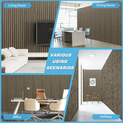 Art3d 4-Pack Glue-On Six-Grid Wainscoting Panel for Interior Wall Decor - 104 x 12 Inch Polystyrene Ultralight Slim Slat Wall Panels for Living Room Bedroom, Walnut