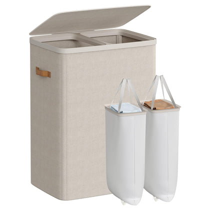 SONGMICS Laundry Basket, 44.9 Gal. Laundry Hamper, 2 Compartments, Easy Assembly, with Lid and