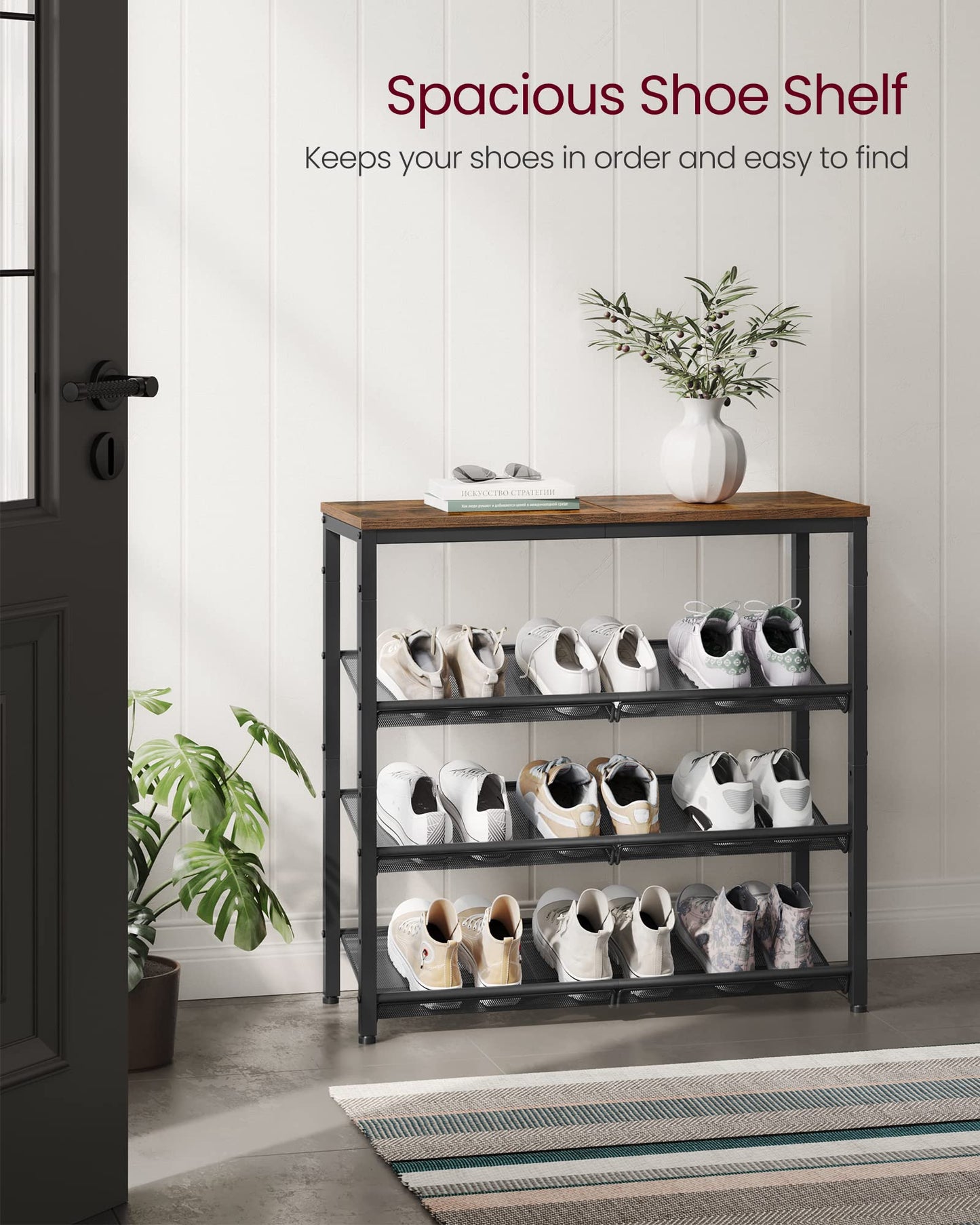 VASAGLE Shoe Rack for Entryway, Freestanding, Adjustable, Industrial