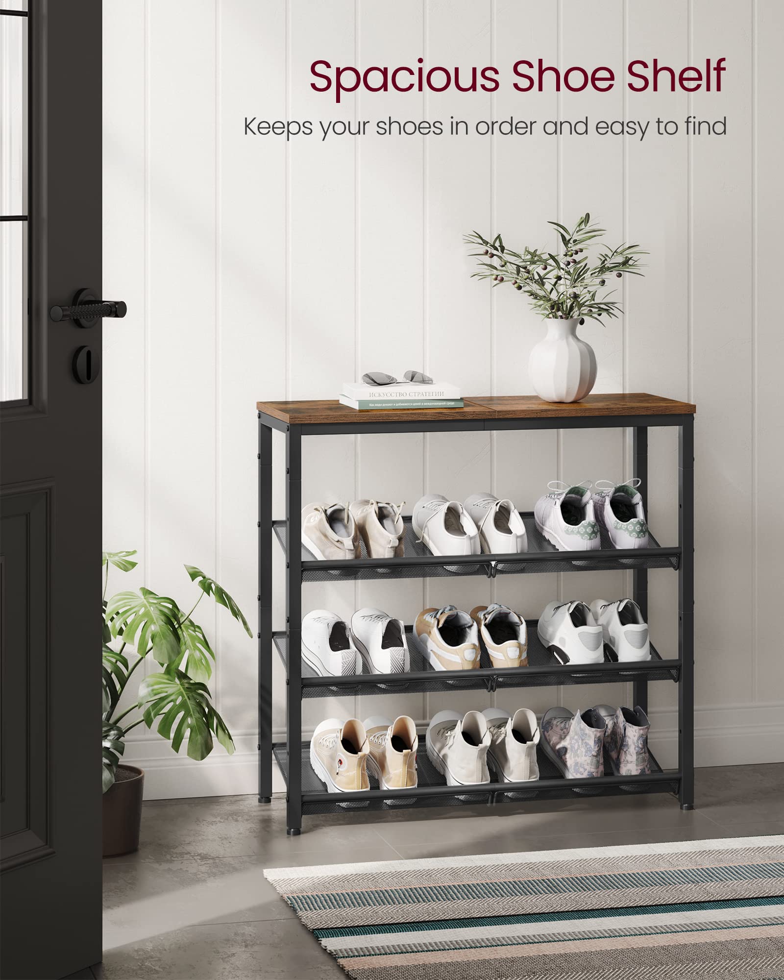 VASAGLE Shoe Rack for Entryway, Freestanding, Adjustable, Industrial