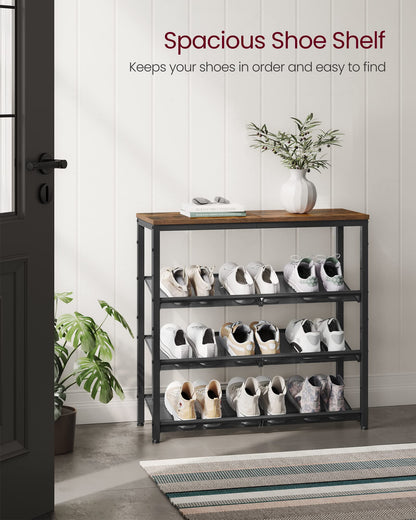 VASAGLE Shoe Rack for Entryway, Freestanding, Adjustable, Industrial