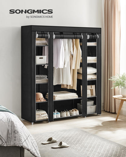 SONGMICS Closet Wardrobe, Portable Closet for Bedroom, Clothes Rail with Non-Woven Fabric Cover