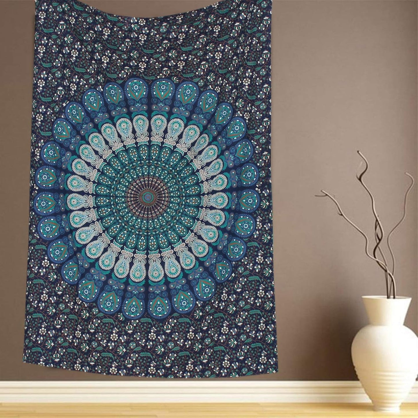 raajsee Turquoise Blue Tapestry- Best Mandala Wall Hanging- Bedding Tapestry For Bedroom Aesthetic-Size TWIN 140 X 210 CMS
