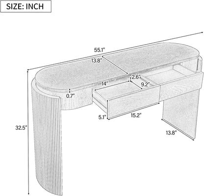 55" Sofa Table with Oval Top and 2 Drawers, Entryway Console Table with Fluted Design for Hallway,Foyer,Entry and Living Room (Fully Assembled-Espresso)