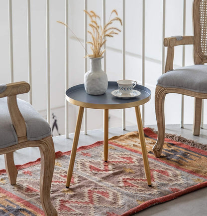 AOJEZOR Side Table: End Table for Indoor Use - Round Side Tables for Small Spaces - Grey Top 3 Legged Gold