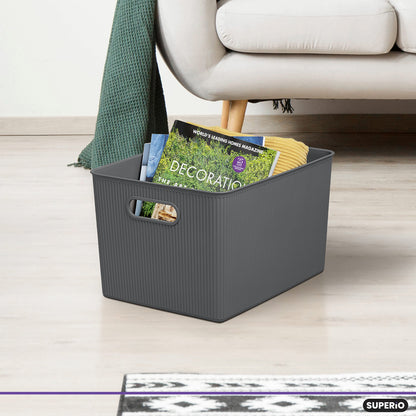 Superio Decorative Plastic Basket Open Home Storage Bins Organizer Baskets, X-Large Grey (8 Pack)