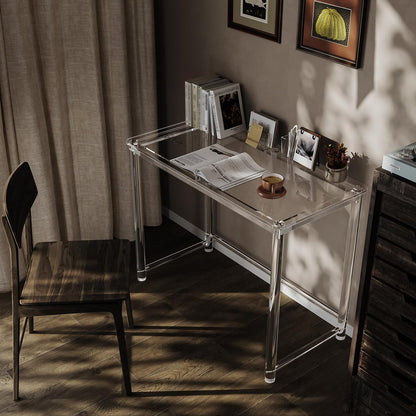 HMYHUM Acrylic Desk, Clear Desk for Home Office for Laptop, Study, Writing, Vanity Table with Cylindrical Legs, Modern, Easy Assembly, 39.4" L x 19.7" W x 29.5" H