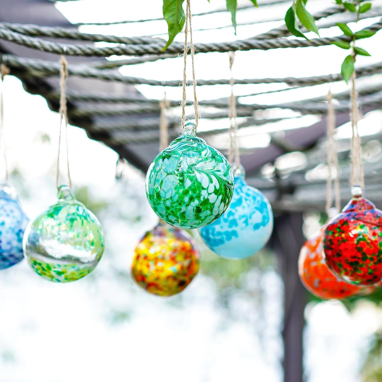 Set of 12 Hand Blown Glass Ornaments Hanging Gazing Balls Witches Balls, Outdoor Patio Garden Decor