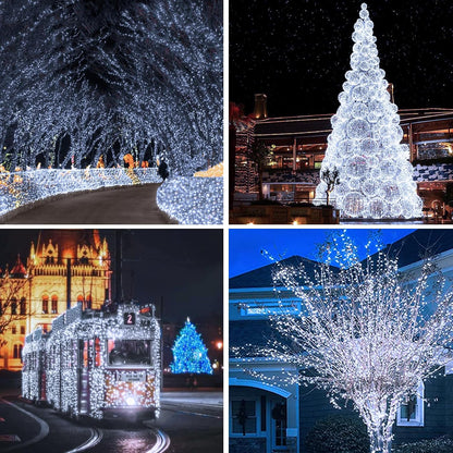 Solar String Lights Outdoor, 4 Pack Each 100 LED Solar Christmas Twinkle Lights Outside, Waterproof Copper Wire with 8 Modes Solar Fairy Lights for Garden Yard Tree Wedding Christmas Decor(Cool White)