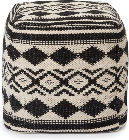 REDEARTH · Tufted Pouf Ottoman with Filler Textured Storage Cube Bean Bag Pouffe Footrest for Living Room, Bedroom, Nursery, Kidsroom; 100% Cotton (17.5"X17.5"X17.5", Linear Diamond Black)